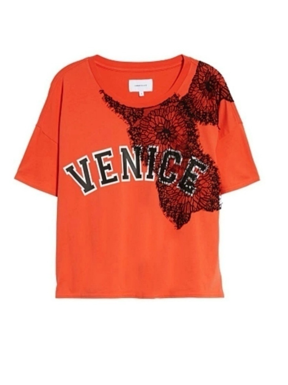 Current/Elliott Bright Orange Tee with Black Lace Trim